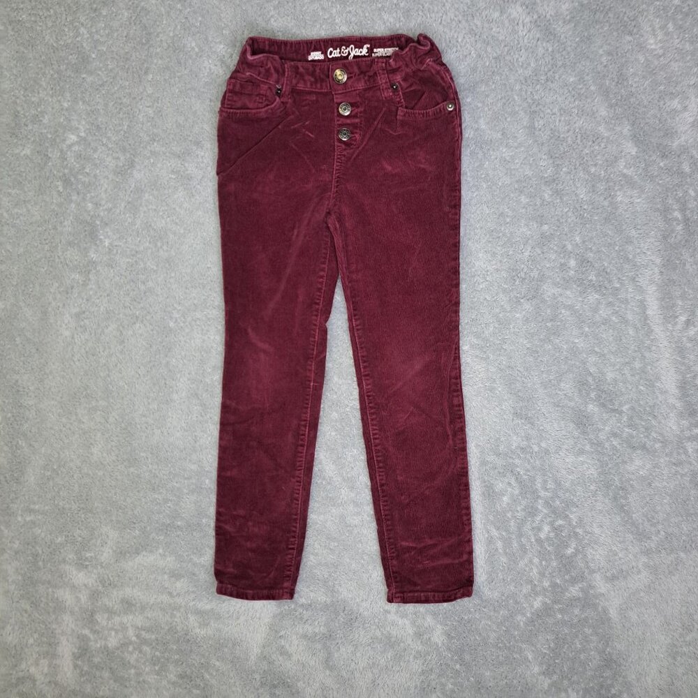 Cat & Jack Girls Burgundy Red Corduroy Skinny Super Stretch Pants Size 6